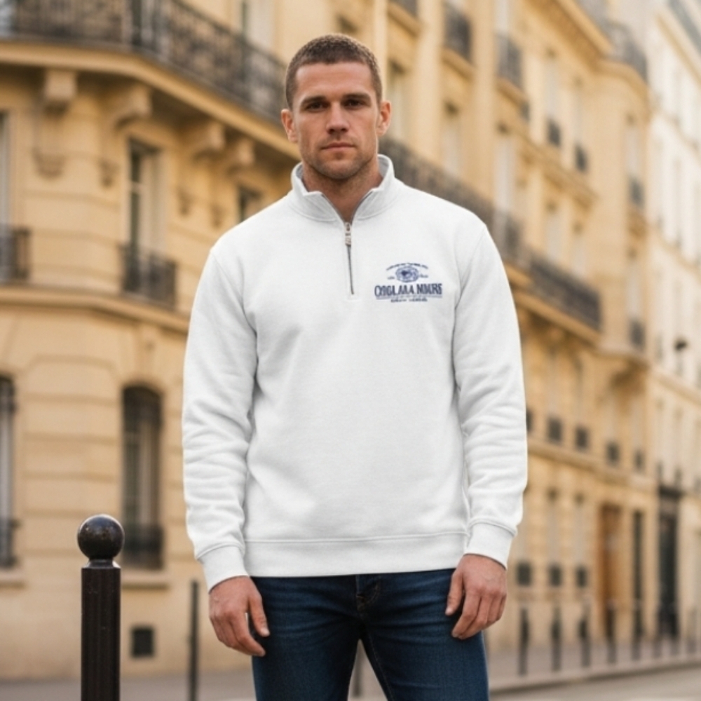 Vintge Mill Tex Men's Half-Zip White Sweatshirt Size XL